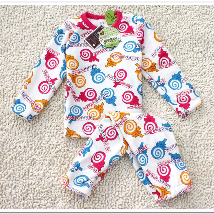 Children's clothing female child underwear set 100% cotton thickening plus velvet baby sleepwear panties