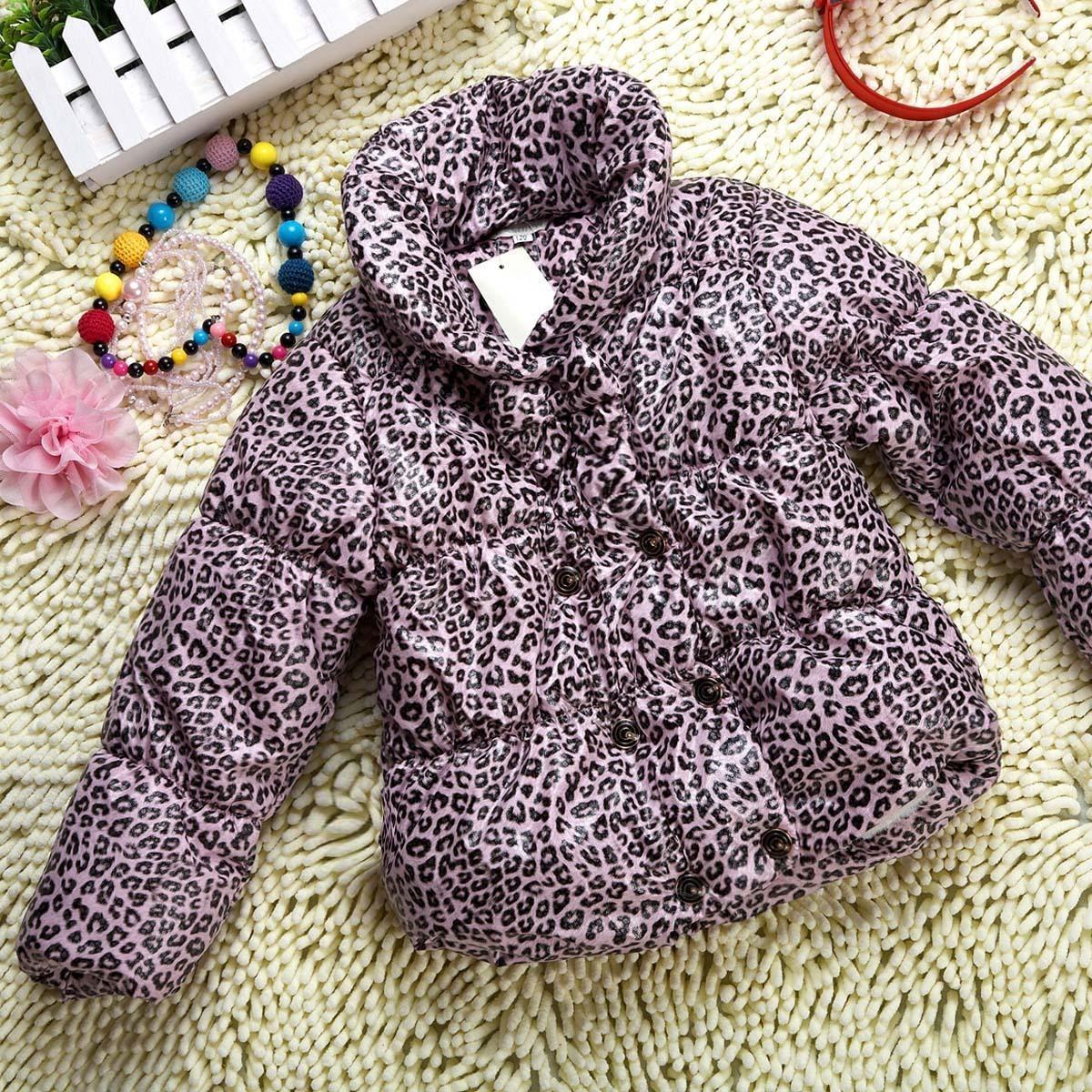 Children's clothing female child wadded jacket leopard print child autumn and winter baby thickening plus velvet cotton-padded