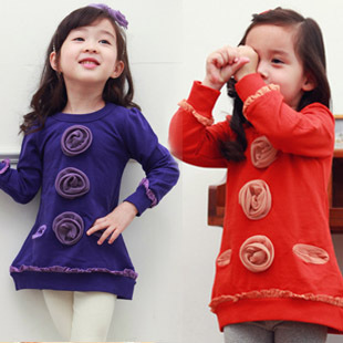 Children's clothing female child winter 2012 big flower long-sleeve fleece sweatshirt outerwear thickening