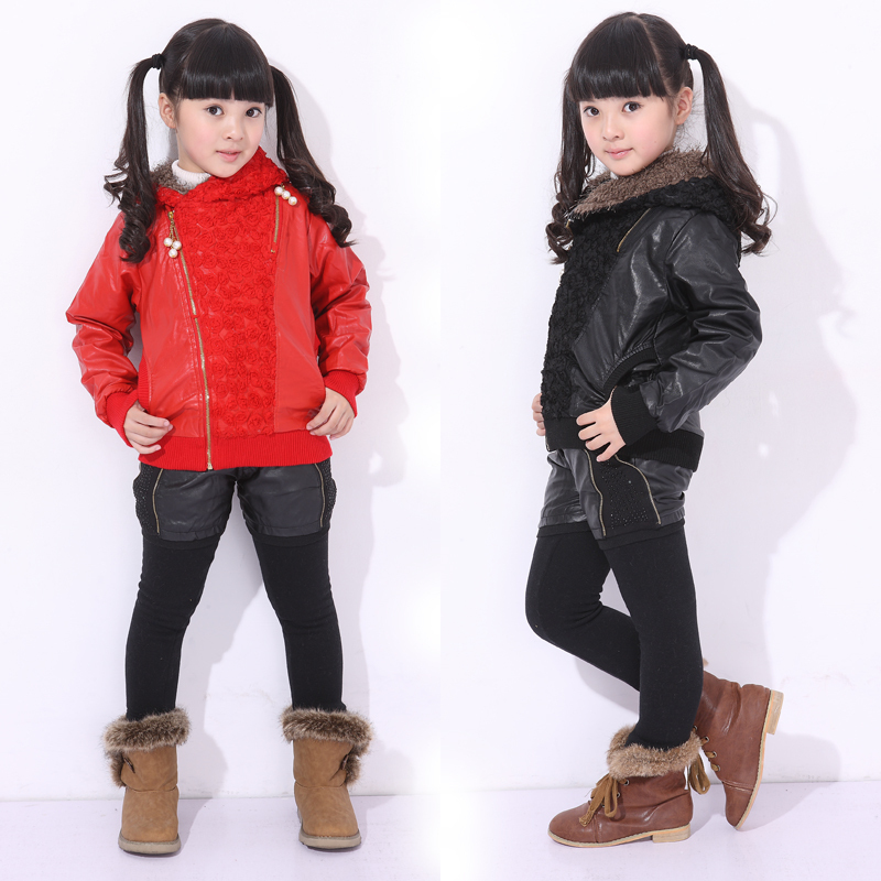 Children's clothing female child winter 2012 child leather clothing PU clothing outerwear