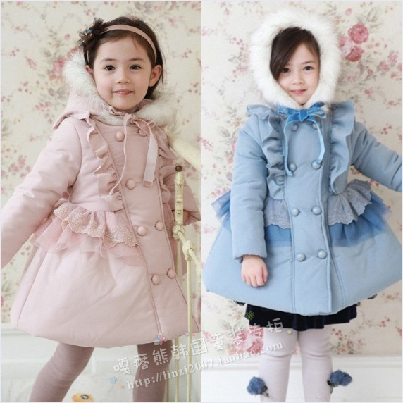 Children's clothing female child winter 2012 thermal lace princess wadded jacket hooded cotton-padded jacket overcoat