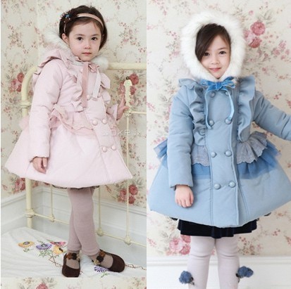 Children's clothing female child winter 2012 thickening with a hood lace wadded jacket overcoat thick cotton-padded jacket