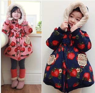 Children's clothing female child winter 2012 with a hood thickening big strawberry baby wadded jacket outerwear overcoat