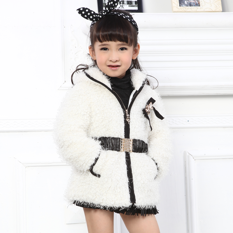 Children's clothing female child winter  child plush outerwear cotton overcoat long design trench