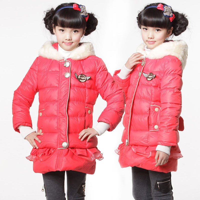 Children's clothing female child winter with a hood thickening cotton overcoat big boy all-match long design cotton-padded