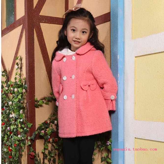 Children's clothing female child woolen overcoat winter thickening cotton-padded child trench spring and autumn woolen outerwear