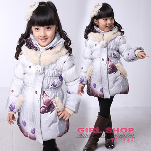 Children's clothing female winter child bow all-match wadded jacket cartoon plus size lengthen thickening big boy