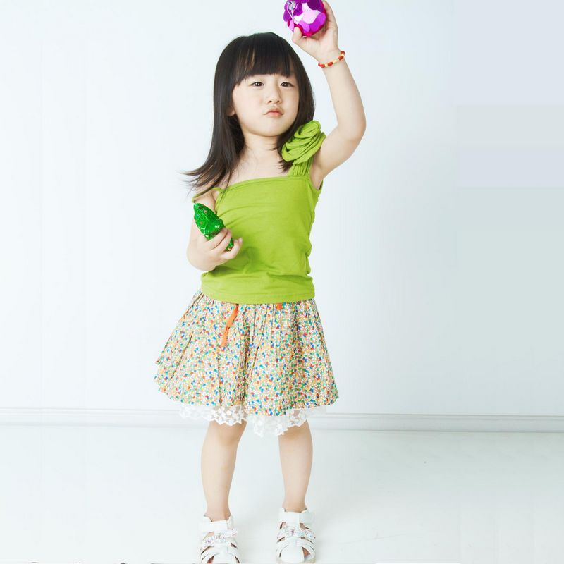 Children's clothing girl summer spaghetti strap vest flower shoulder strap bright color spaghetti strap vest free shipping