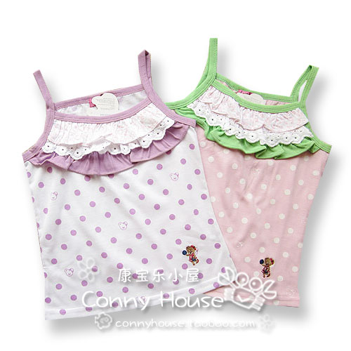 Children's clothing girls clothing baby bear guaiguai polka dot small spaghetti strap top - 8292