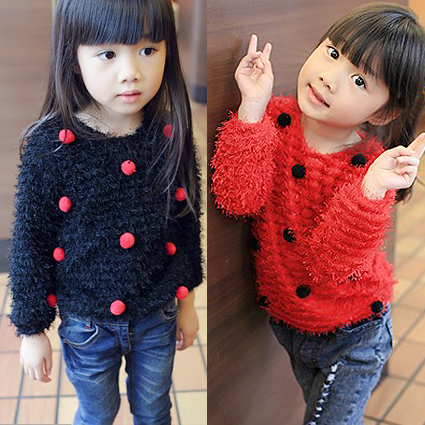 Children's clothing girls dots color fashion   female child plush thickening gentlewomen  long sleeve sweatshirt 12110101