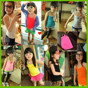 Children's clothing girls summer clothing 2012y candy color spaghetti strap top solid color long design vest basic shirt
