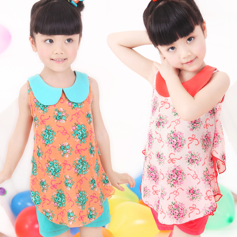 children's clothing girls summer clothing 2013 child chiffon shirt T-shirt sleeveless shirt 13287 FREE SHIP