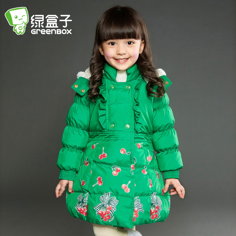 Children's clothing green box long design down coat female child down coat child 2012