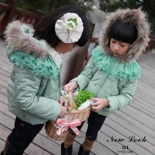 Children's clothing hb12 small female child raccoon fur wadded jacket