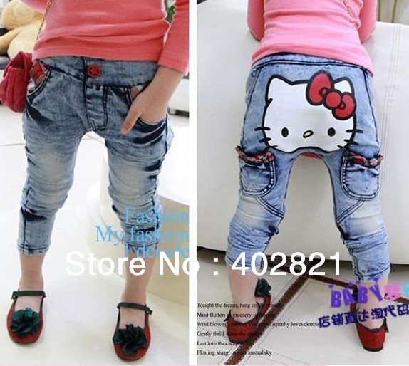 Children's clothing jeans hello kitty cowboy PP pants kid's trousers Free Shipping 2-7 years