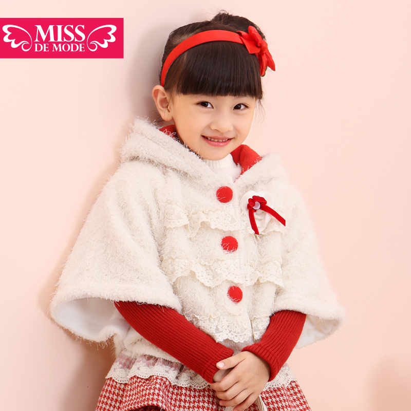 Children's clothing lace velvet cloak cape outerwear female winter child