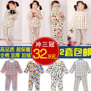 Children's clothing male child female child 2012 plus velvet thickening child thermal underwear set cartoon baby long johns