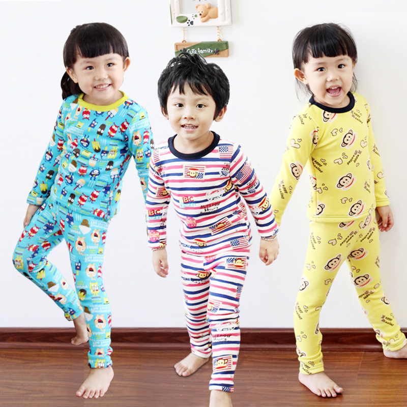 Children's clothing male child female child thermal underwear set plus velvet thickening baby sleepwear autumn and winter 13c01