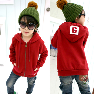 Children's clothing male child female child winter 2012 g letter fleece thickening with a hood outerwear y92
