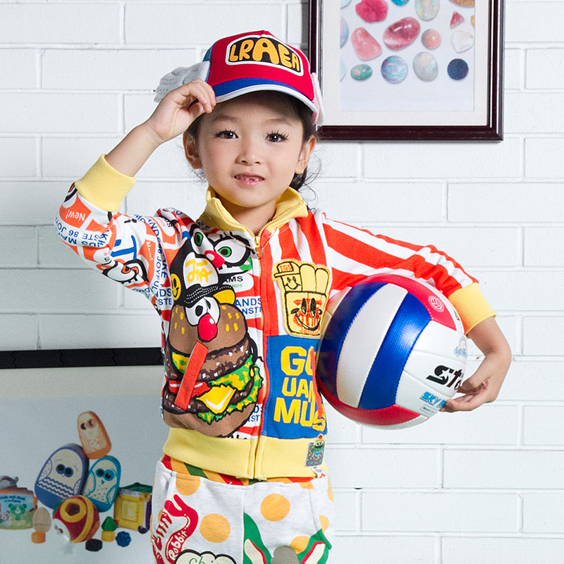 Children's clothing male female child 100% cotton sports casual sweatshirt child outerwear spring and autumn 2013