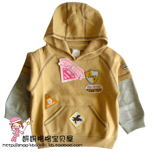Children's clothing male female child baby fleece faux two piece with a hood outerwear top sweatshirt