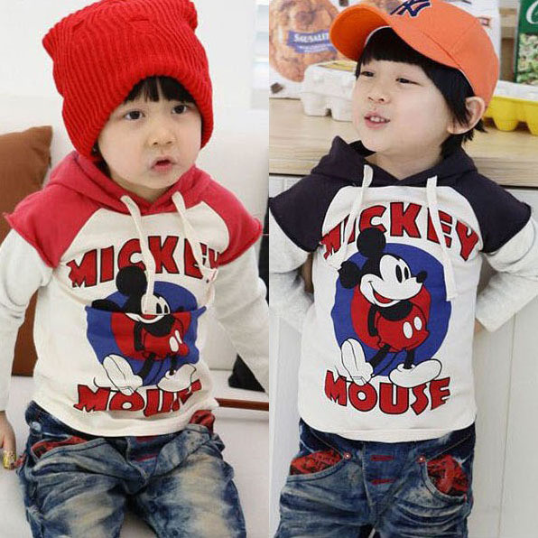 Children's clothing male female child MICKEY faux two piece 100% cotton long-sleeve with a hood loop pile sweatshirt