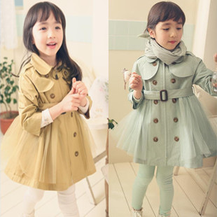 Children's clothing new arrival female child lace princess double breasted trench child top outerwear child