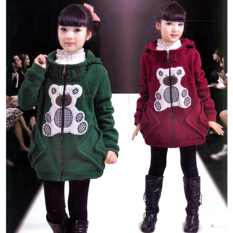 Children's clothing outerwear autumn and winter plus velvet thickening bear sweatshirt child cardigan