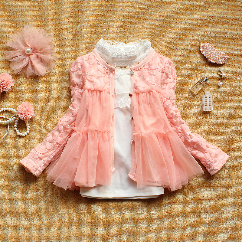 Children's clothing outerwear child long-sleeve lace embroidered spring top female child outerwear