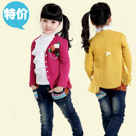 Children's clothing outerwear spring and autumn female child 2013 polka dot small suit jacket 100% knitted cotton cardigan