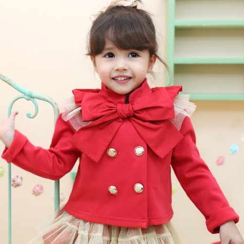 Children's clothing peach2013 spring solid color lace outerwear big bow trench 0124