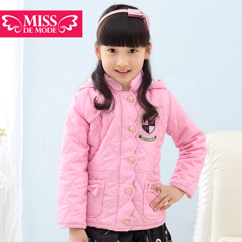 Children's clothing pink with a hood thin wadded jacket 2012 female child winter