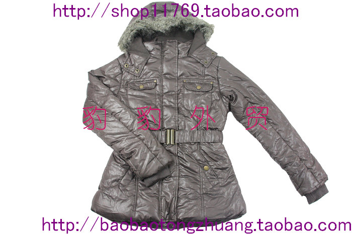 Children's clothing shiny cotton-padded jacket y.d slim waist belt wadded jacket with a hood zipper cotton-padded coat autumn