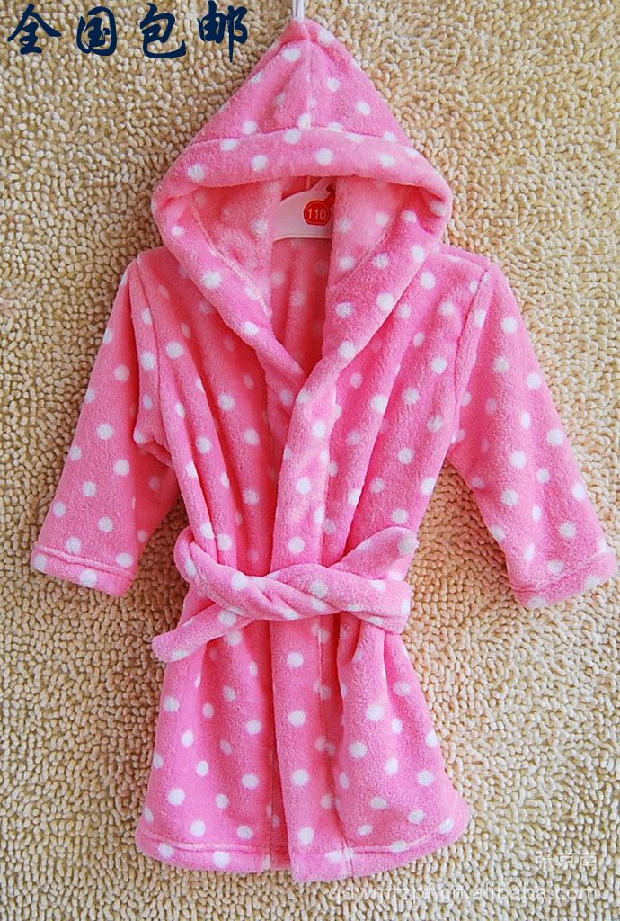 Children's clothing sleepwear coral fleece flannel autumn and winter child robe with a hood bathrobe lounge