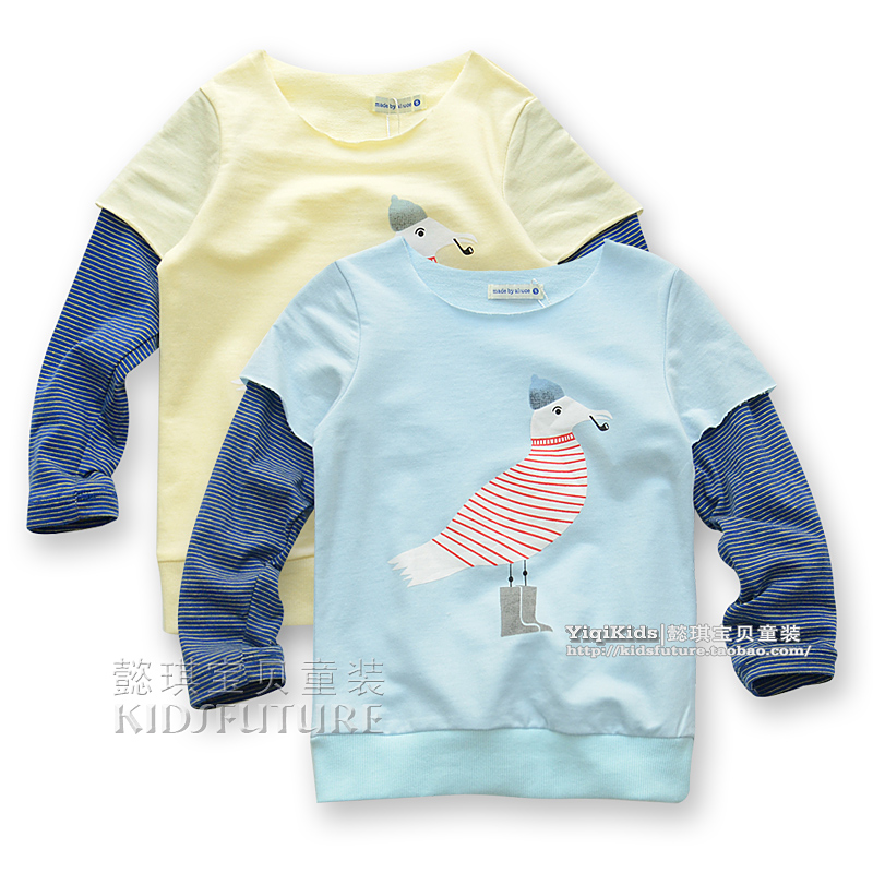 Children's clothing spring 2013 faux two piece male child baby 100% cotton long-sleeve T-shirt