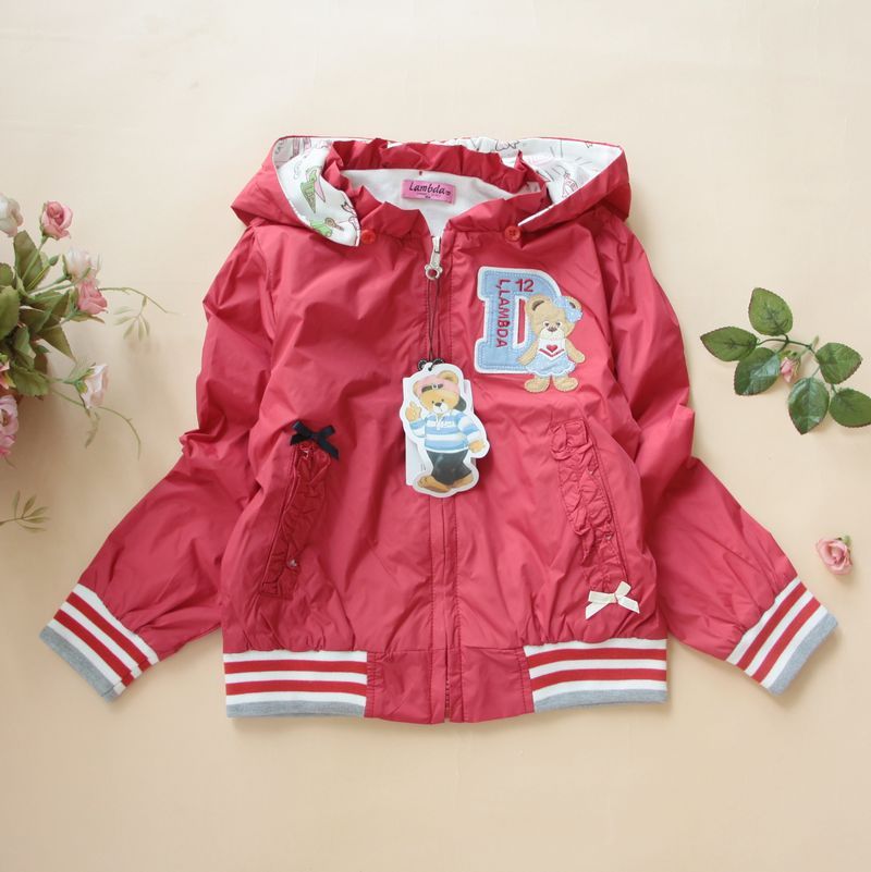 Children's clothing spring and autumn cartoon princess bear rain silk clip female child jacket trench outerwear