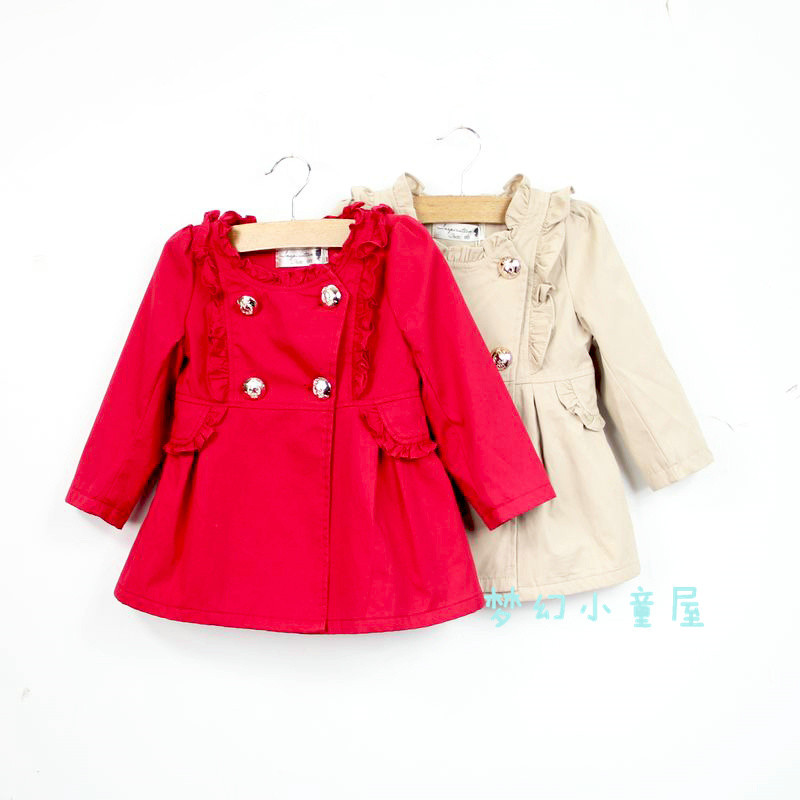 Children's clothing spring and autumn double breasted trench female child trench female child boutique outerwear trench