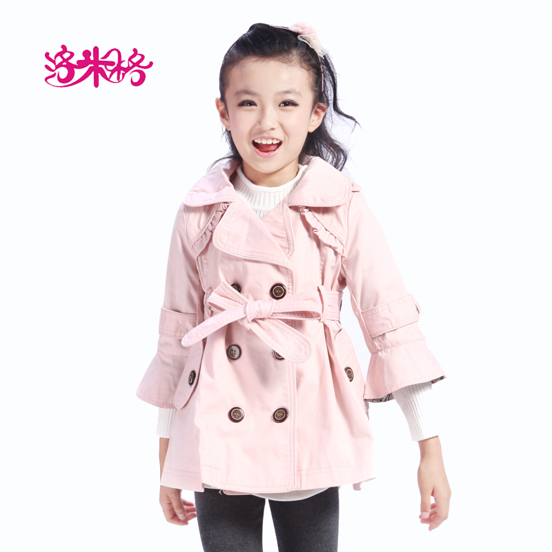 Children's clothing spring and autumn female 2013 child trench double breasted child children 100% cotton three quarter sleeve
