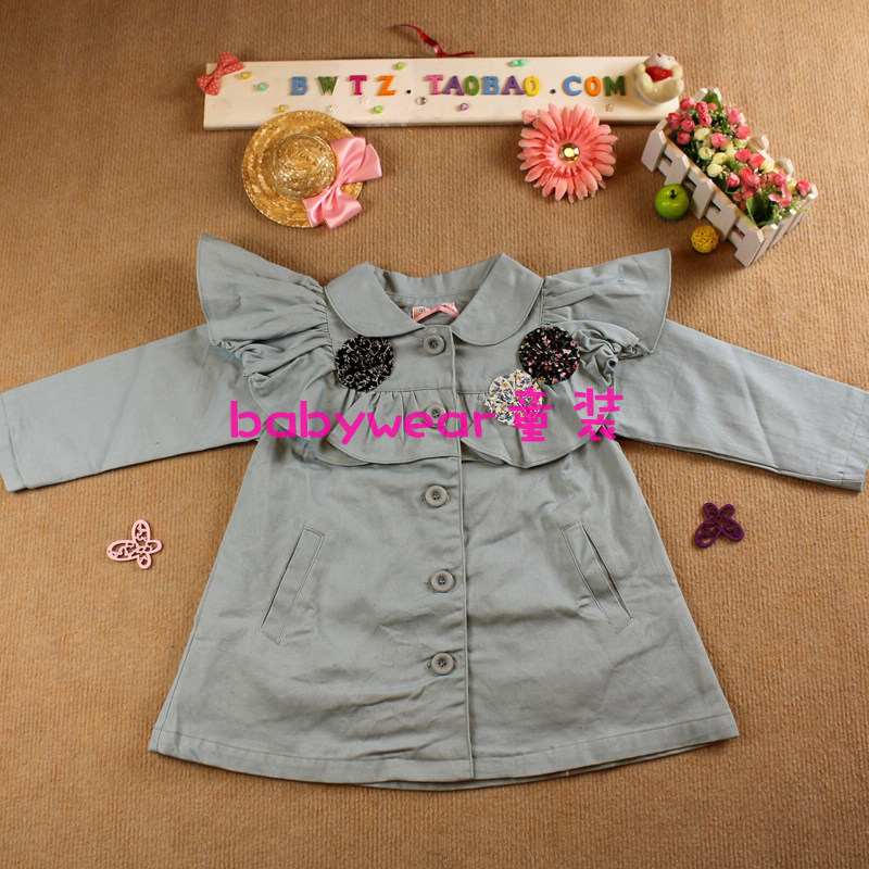Children's clothing spring and autumn ploughboys ruffle sweet gentlewomen laciness small butterfly sleeve child trench outerwear