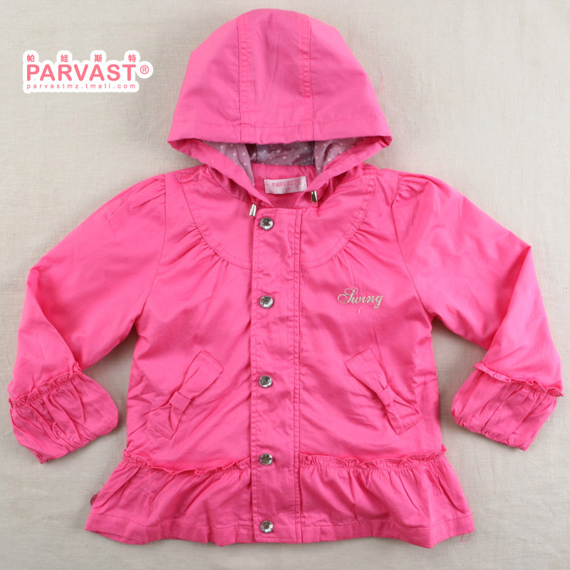 Children's clothing spring cardigan female child trench 100% cotton solid color with a hood short design outerwear h301