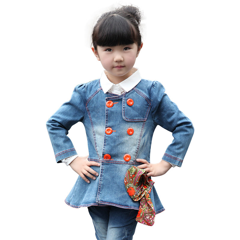 Children's clothing spring child long-sleeve denim trench female child casual denim outerwear f208