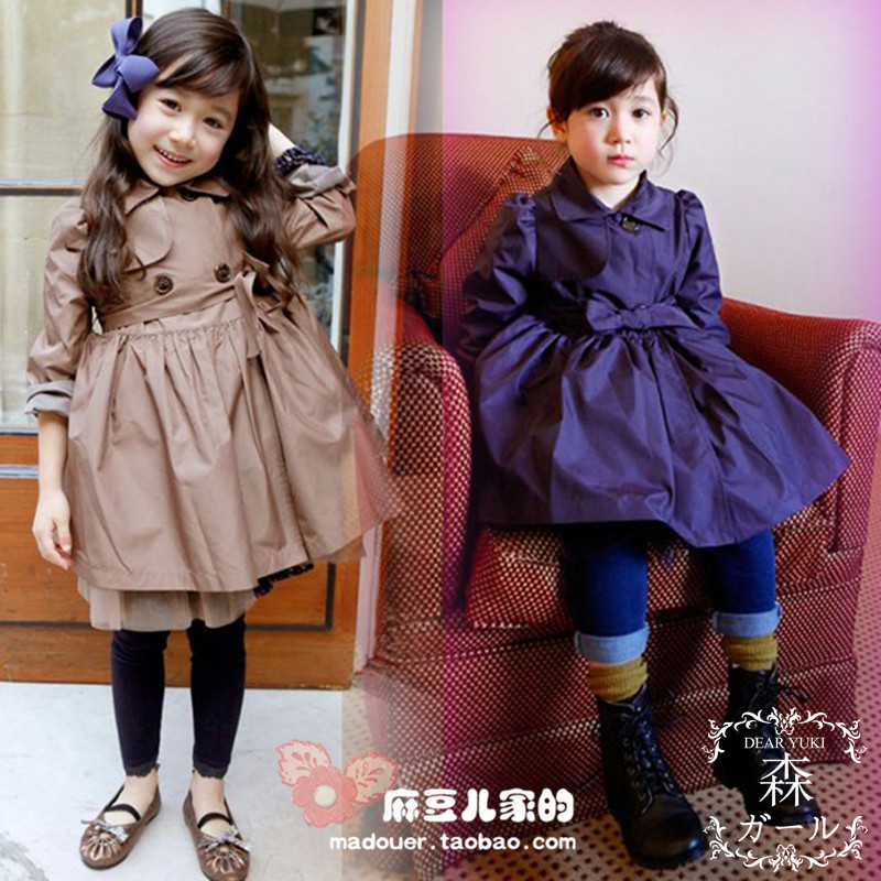 Children's clothing spring child trench female child double breasted medium-long skirted wadded jacket outerwear overcoat