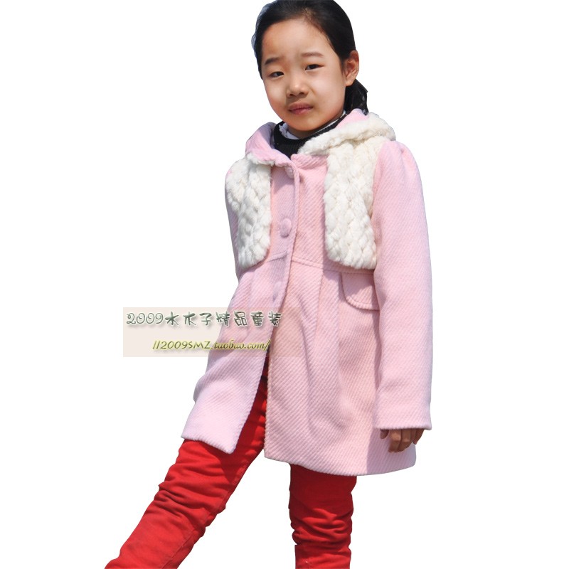 Children's clothing spring overcoat new arrival wool coat female child outerwear trench medium-long child fur collar thin