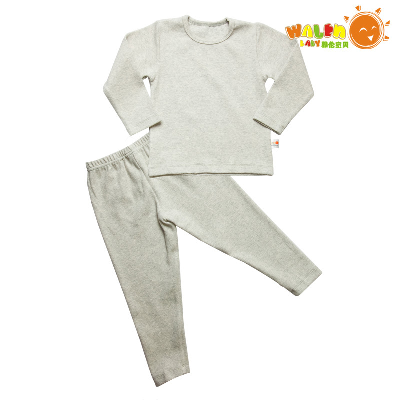 Children's clothing stretch cotton button thermal sanded underwear set male child female child baby sleepwear 2219