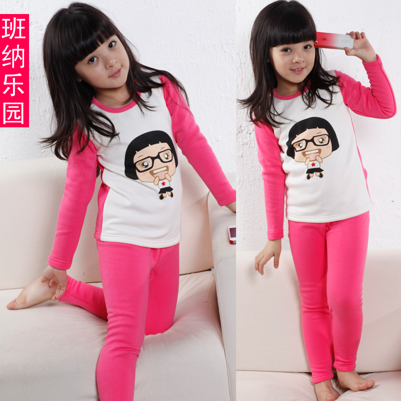 Children's clothing thermal underwear set plus thicken velvet pajamas