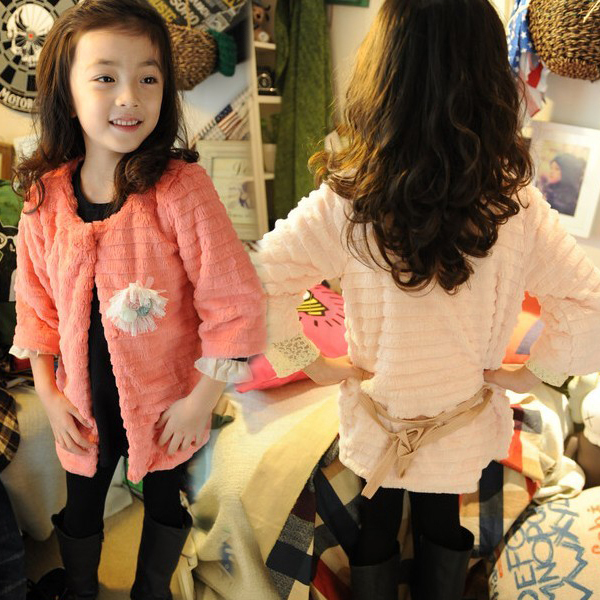 Children's clothing wholesale 2012 autumn and winter fashion luxury faux fur coat girls blouse Chest flower dress free shipping