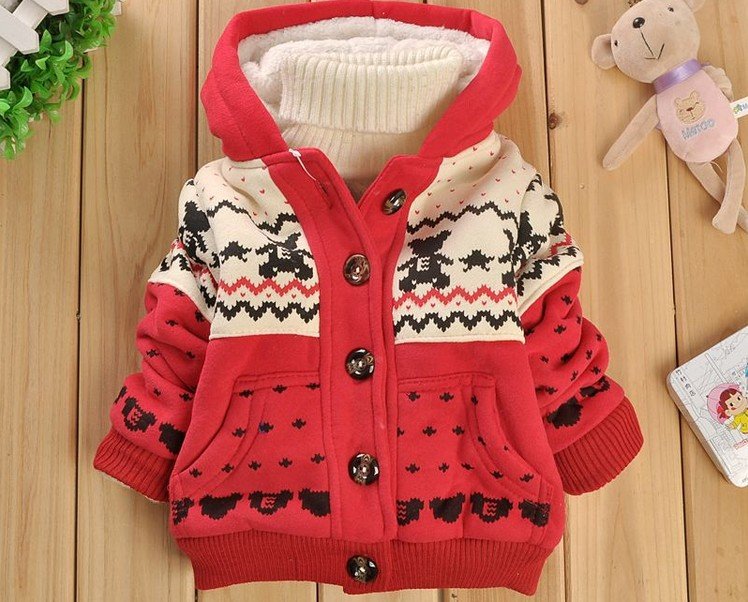 Children's clothing wholesale children Snowflake Winnie thicken sweater plus velvet jacket coat 1-4 years free shipping