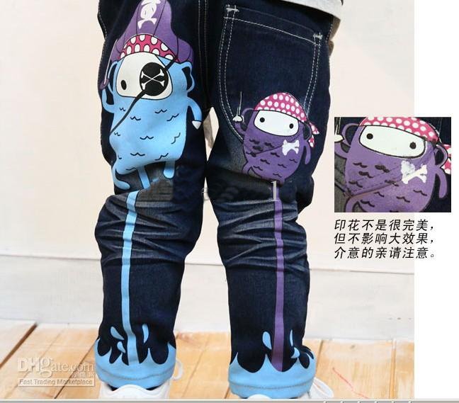Children's ISSOKIDS jeans,baby Pirate Corps Elastic waist trousers,unisex elastic denim pants