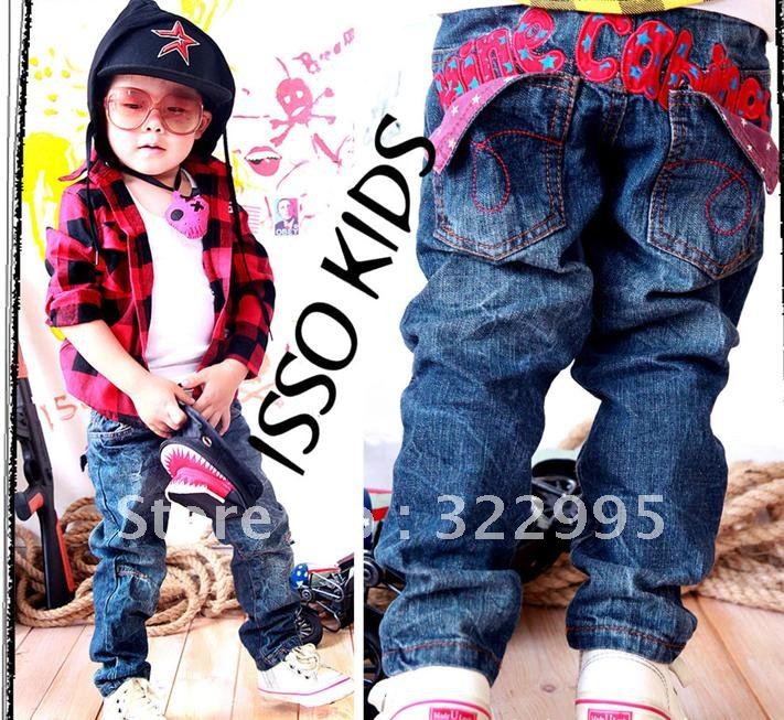 Children's jeans embroidered double waistband autumn boy pants A536