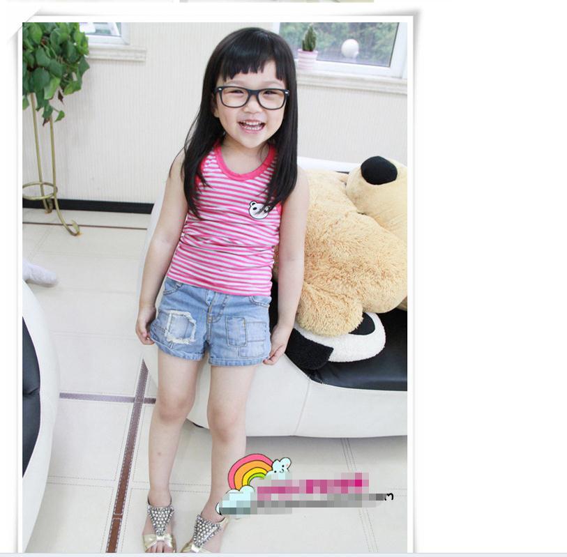 children's summer pure cotton vest unisex child striped cute bear printed all-match sleeveness shirt 5 colors